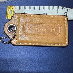 COACH Tan Leather Large Key Fob Bag Charm Keychain Hang Tag 3” Long